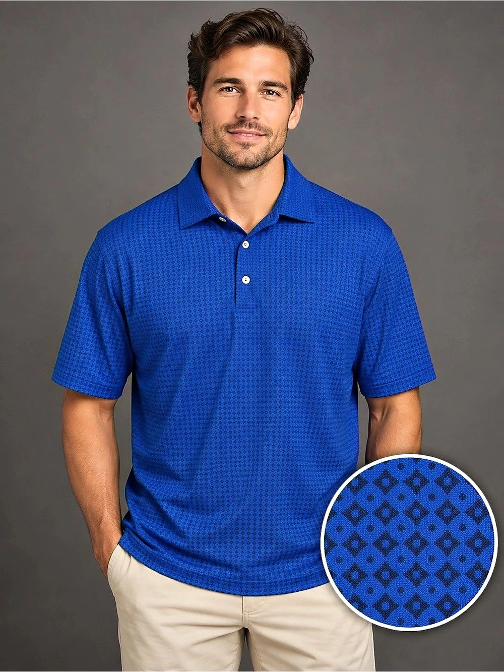 Peter Millar Summer Comfort Polo Men’s L Blue Geometric Golf Performance